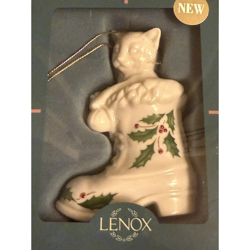 Lenox Cat in Santa Winter Boot‎ Porcelain Ornament Vintage 1997